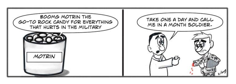 Military doctors always give Motrin to soldiers to treat the pain. It is called rock candy.