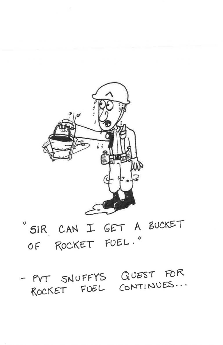 An Army soldier searching for rocket fuel On the flight line. This is a common prank on new crew chiefs.