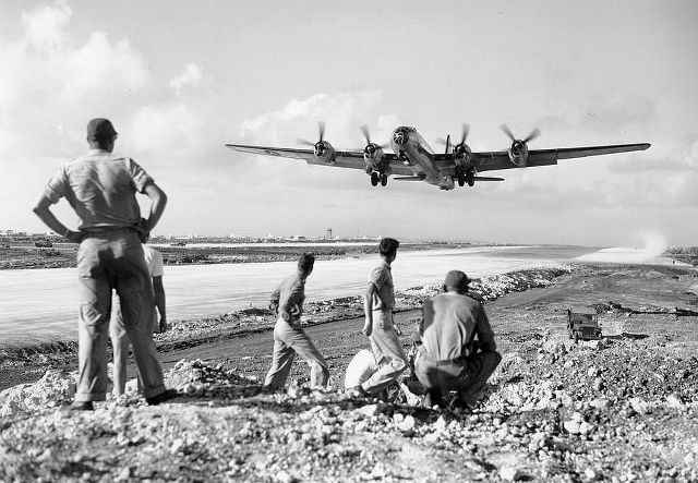 B29 aircraft Landing in the Pacific during World War II