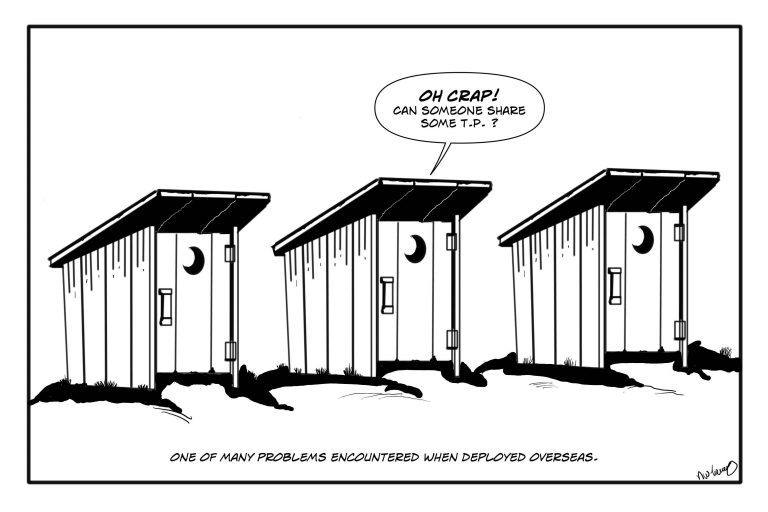 military humor and a funny joke about an army deployment and its outhouses.