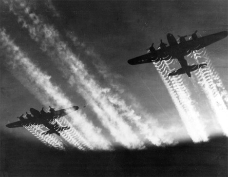 b17 Flying Fortress aircraft flying over Germany during WW2.