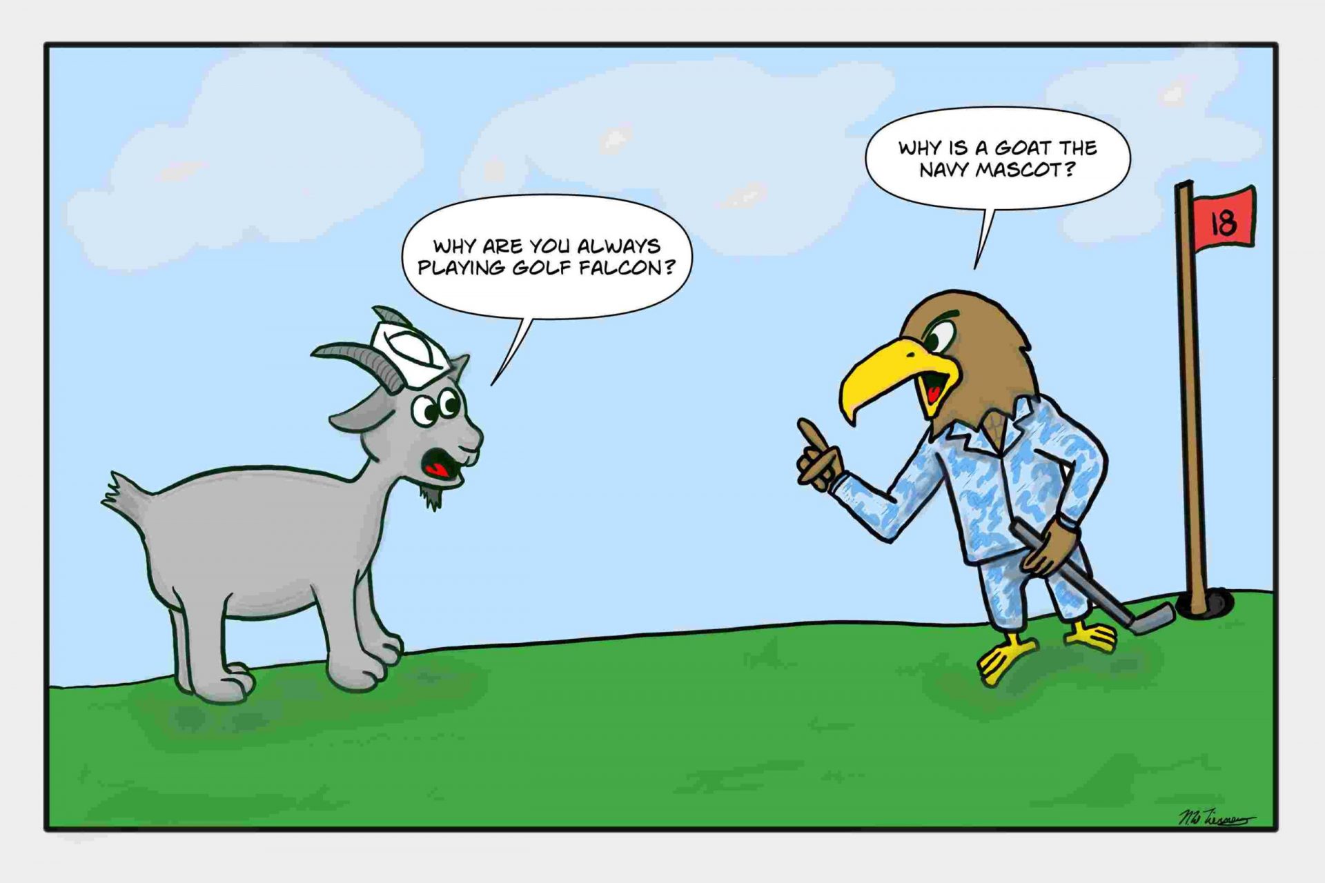 Navy and Air Force Mascots talk trash at one another.