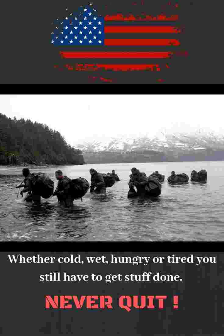 Special operations soldiers in the water marching and never quitting.