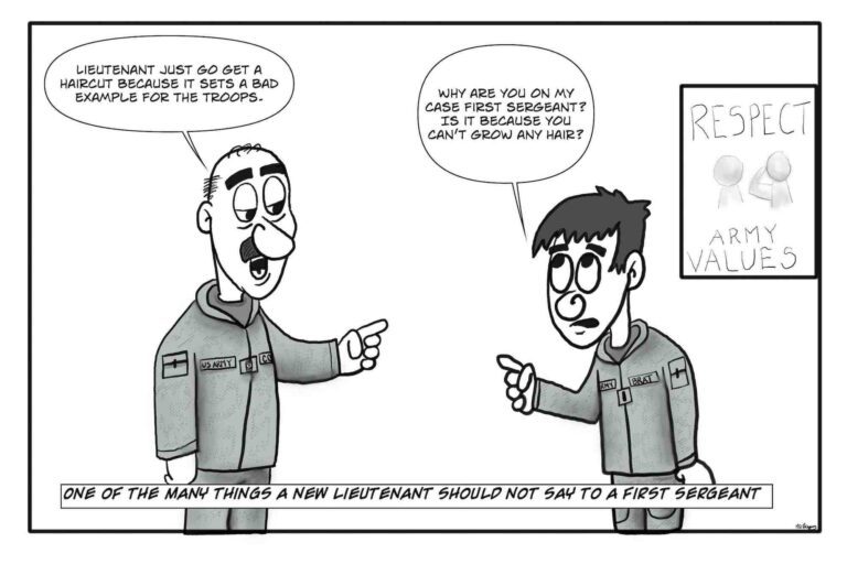 Army lieutenant talks back to the company first sergeant which is a bad idea in the military.