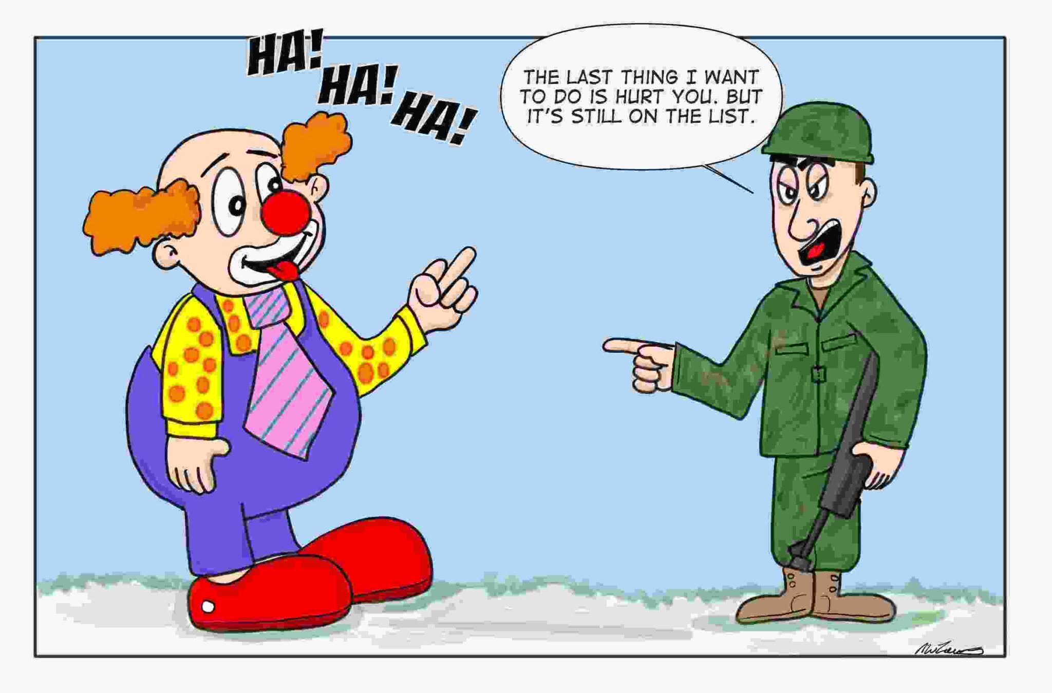 Army soldier vs. clown The Frontlines