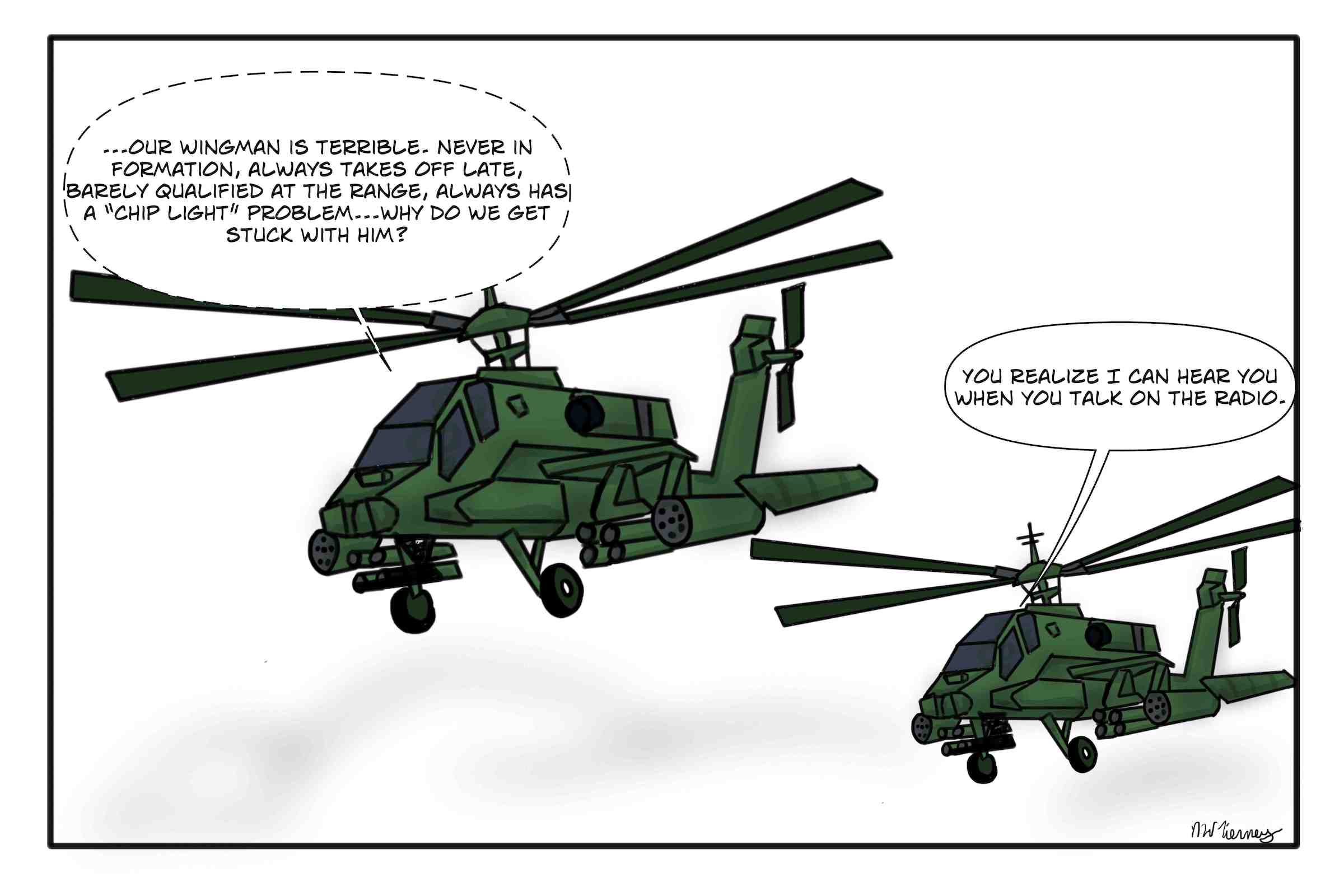 Army Apache Helicopter Pilot trash talks his wingman.