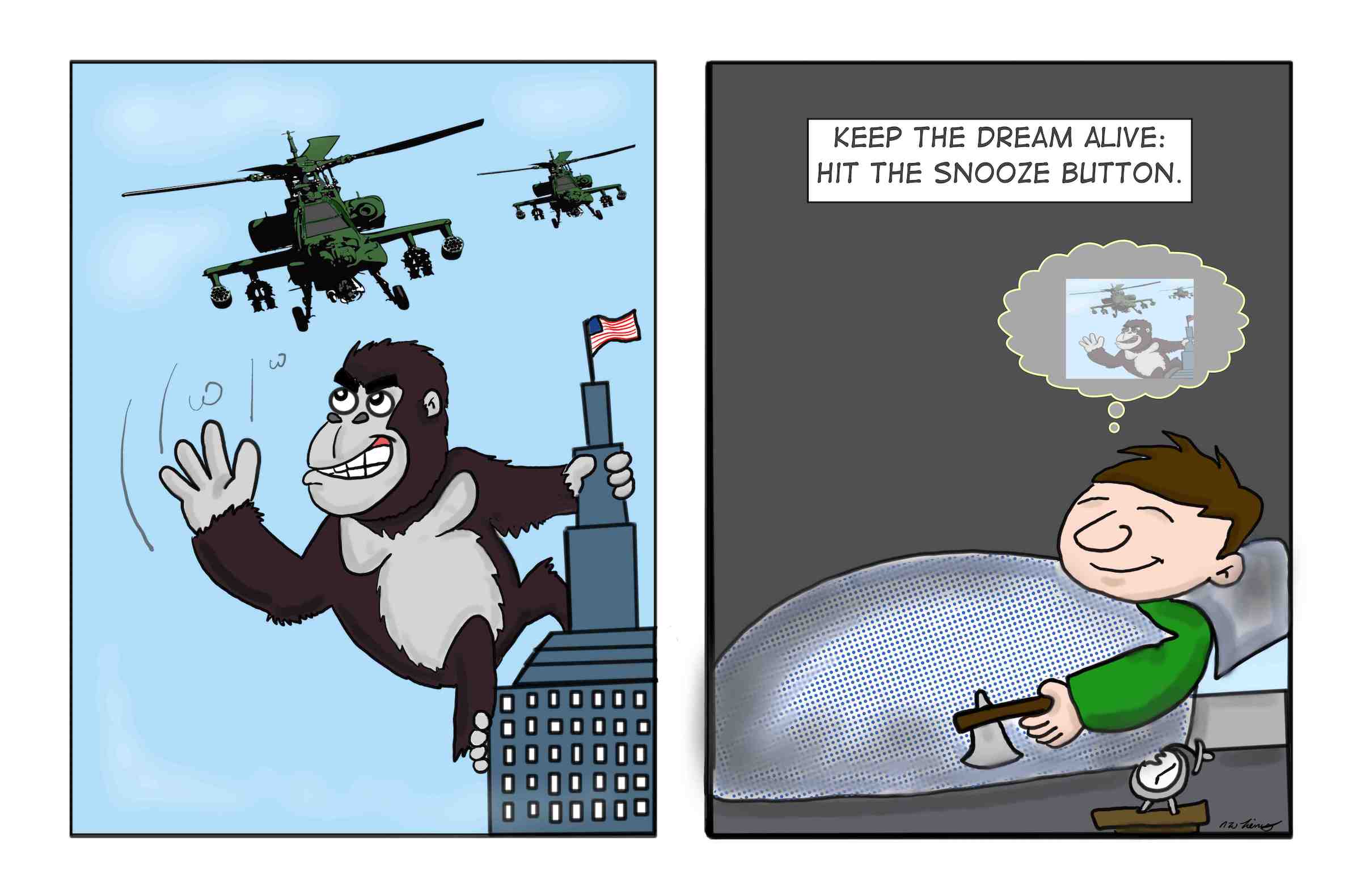 Army attacks King Kong or is it just a dream?
