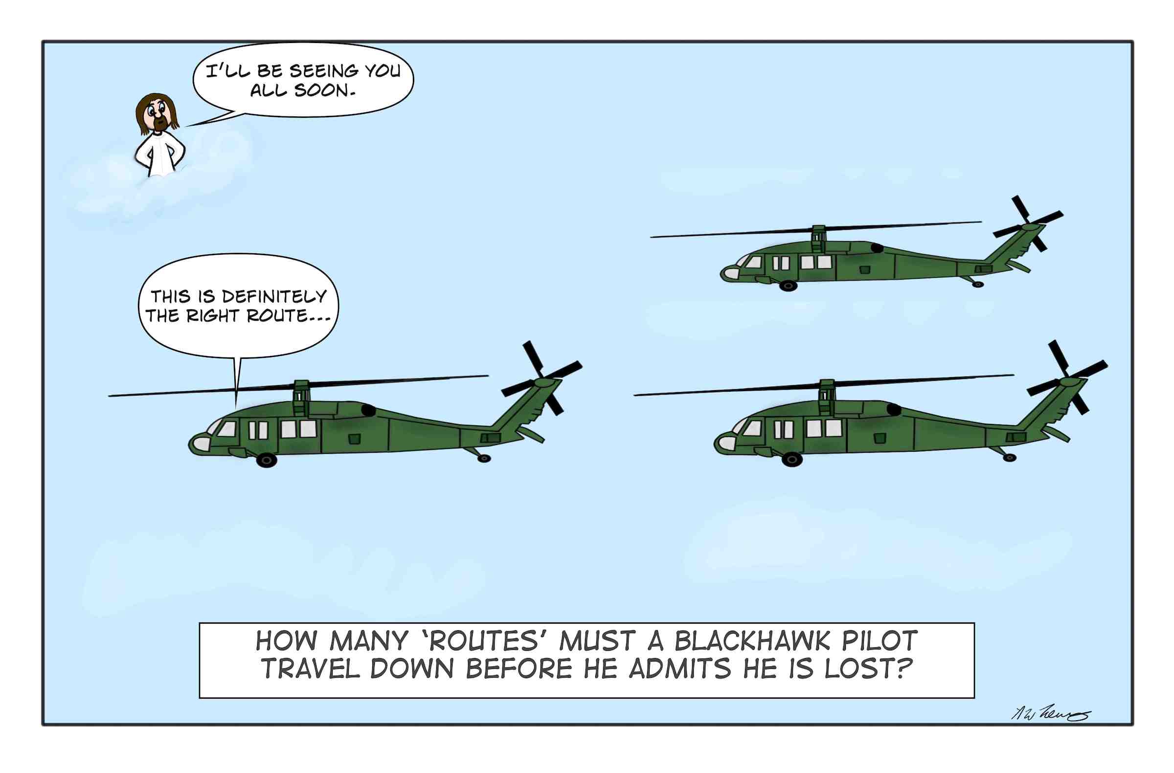 a formation of Army Blackhawks and their pilots are lost in flight.