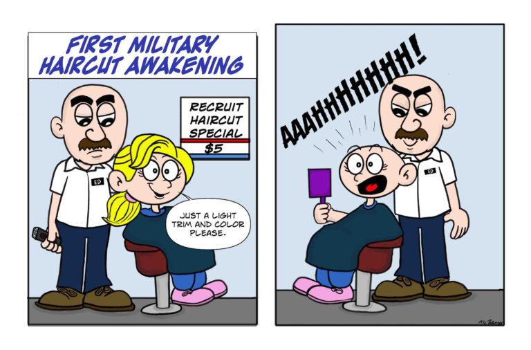 A recruit gets her first military haircut and it is an awakening to what is in store at boot camp.