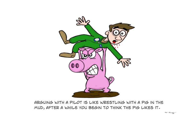 A pig likes wrestling an Army helicopter pilot.