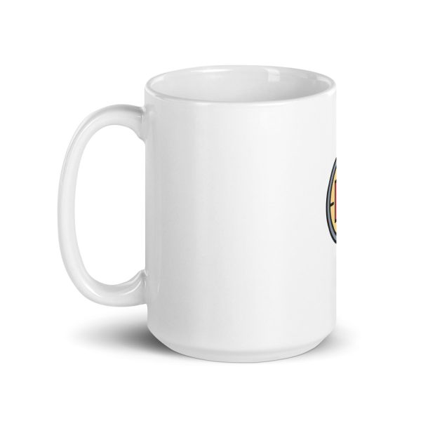 H marks a helicopter landing spot white glossy coffee mug right side view