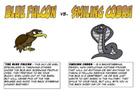A blue falcon or smiling cobra is not wanted in the military.