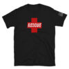 Rescue specialist search and rescue with Red Cross black military shirt.