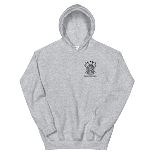 Navy Rescue Swimmer definition on grey hoodie.