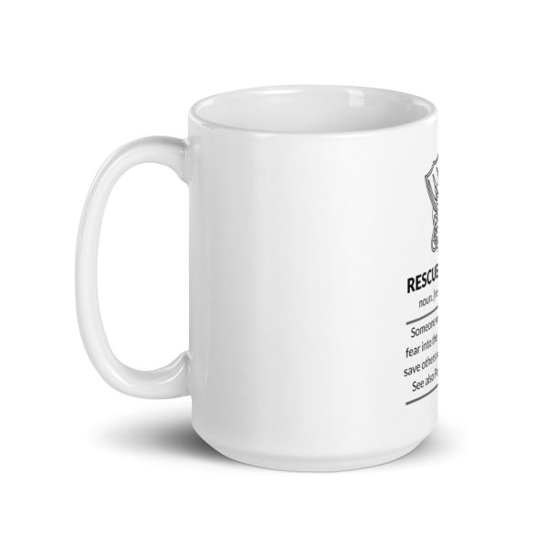 Rescue swimmer definition coffee cup on a white glossy 15 oz mug.