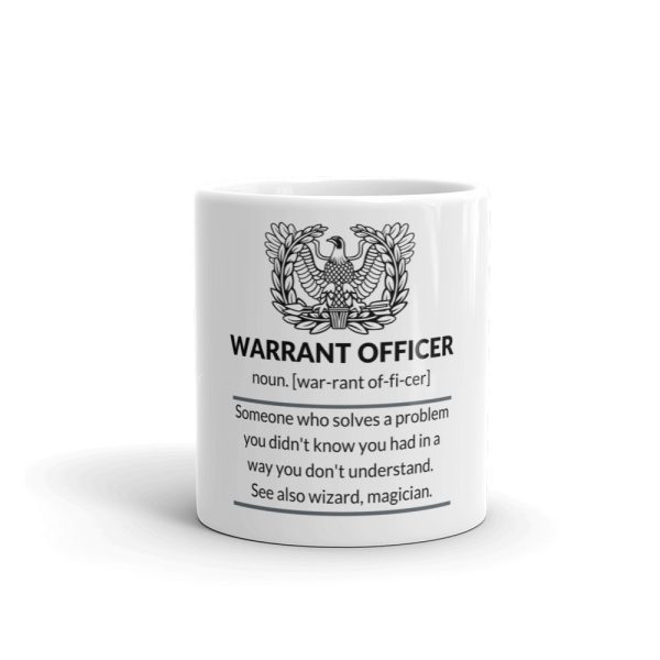 Warrant Officer coffee cup with the definition of the quiet professionals in the military.