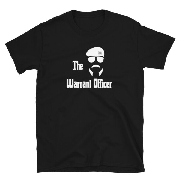 The Warrant Officer shirt features a man with a beret, the rising eagle and sunglasses.