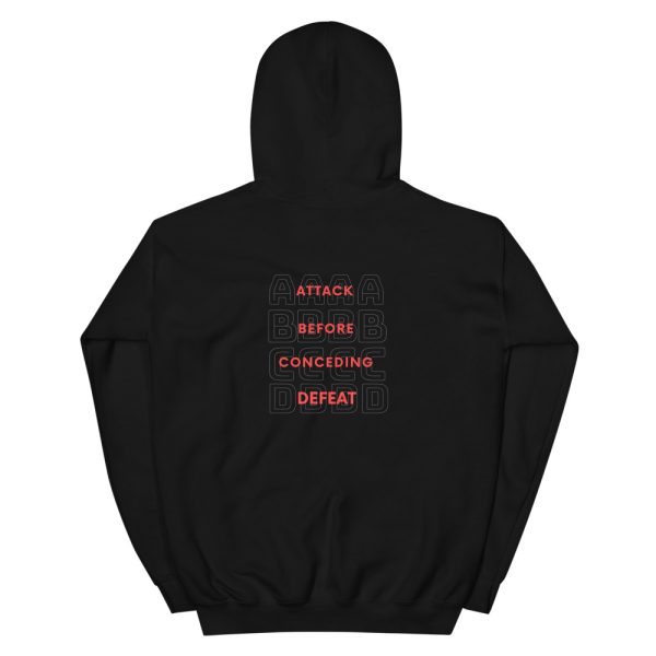 Attack before conceding defeat is a military mindset that allows soldiers to rise above any challenge in the armed forces. This is a black military hoodie.