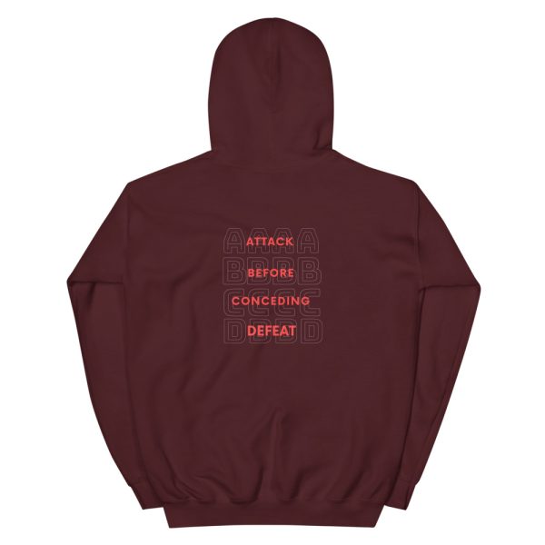 Attack before conceding defeat is a military mindset that allows soldiers to rise above any challenge in the armed forces. This is a maroon military hoodie.