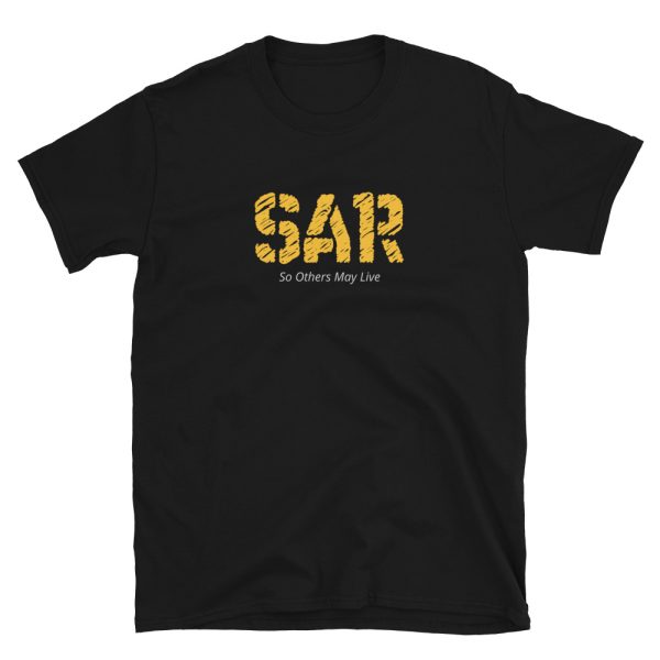 SAR is a black colored t-shirt designed for rescue specialists and search and rescue military forces who render aid so others may live.