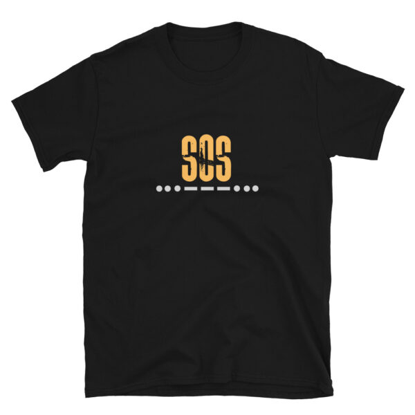 This is a black colored unisex t-shirt with The Frontlines design of SOS morse code. It was created for rescue specialists or those interested in survival.