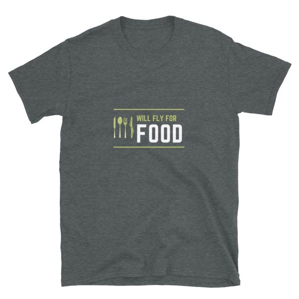 Aviators will fly for food because they love flying aircraft. This is a grey shirt available in multiple sizes.