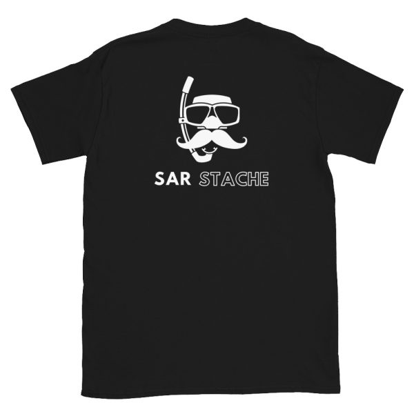 SAR stache is a rescue swimmer with an old mustache in this black military t-shirt from the frontlines.