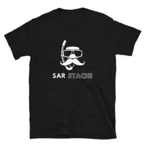 SAR stache is a rescue swimmer with an old mustache in this cool black military t-shirt from the frontlines.