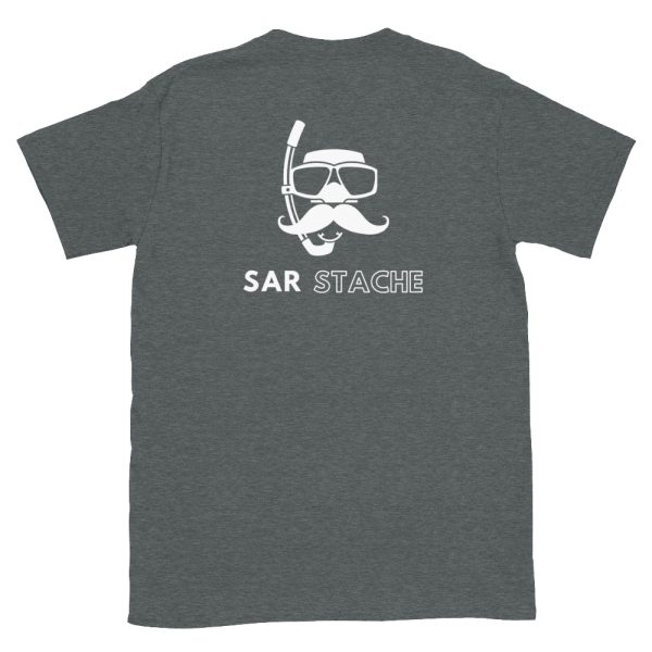 SAR stache is a rescue swimmer with an old mustache in this heather gray t-shirt from the frontlines.
