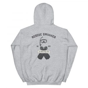 This rescue swimmer hoodie established in 1971 is a custom military design that is on the back of the sweatshirt.