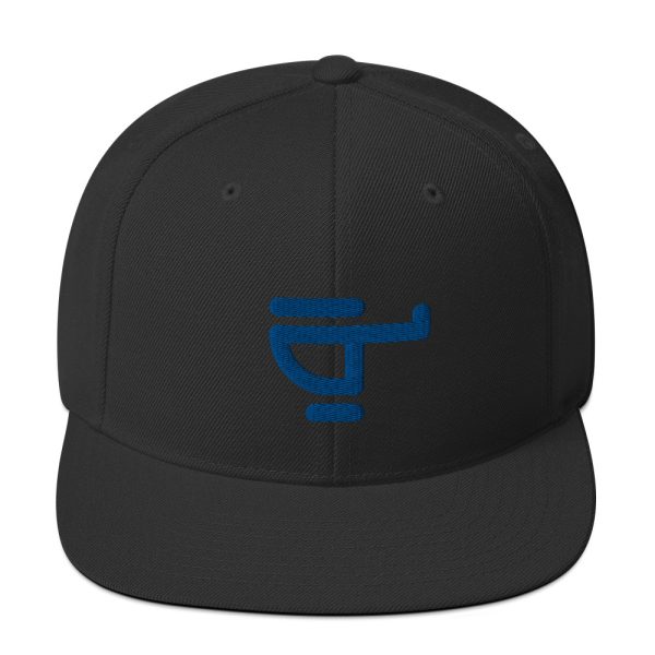 classic snapback hat in black color and a blue helicopter logo