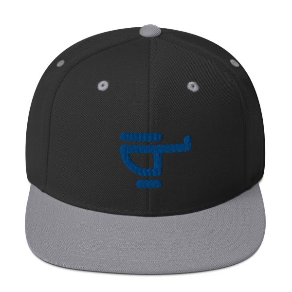 classic snapback hat in black and gray color with a blue helicopter logo