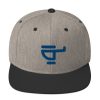classic snapback hat in heather gray color with dark gray bill and a blue helicopter logo