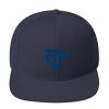 classic snapback hat in navy blue color and a blue helicopter logo